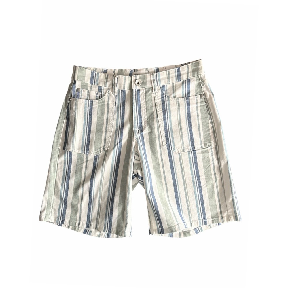 Tribal Jeans Audrey Mid-Rise Shorts Womens 6 Avocado Striped NWT